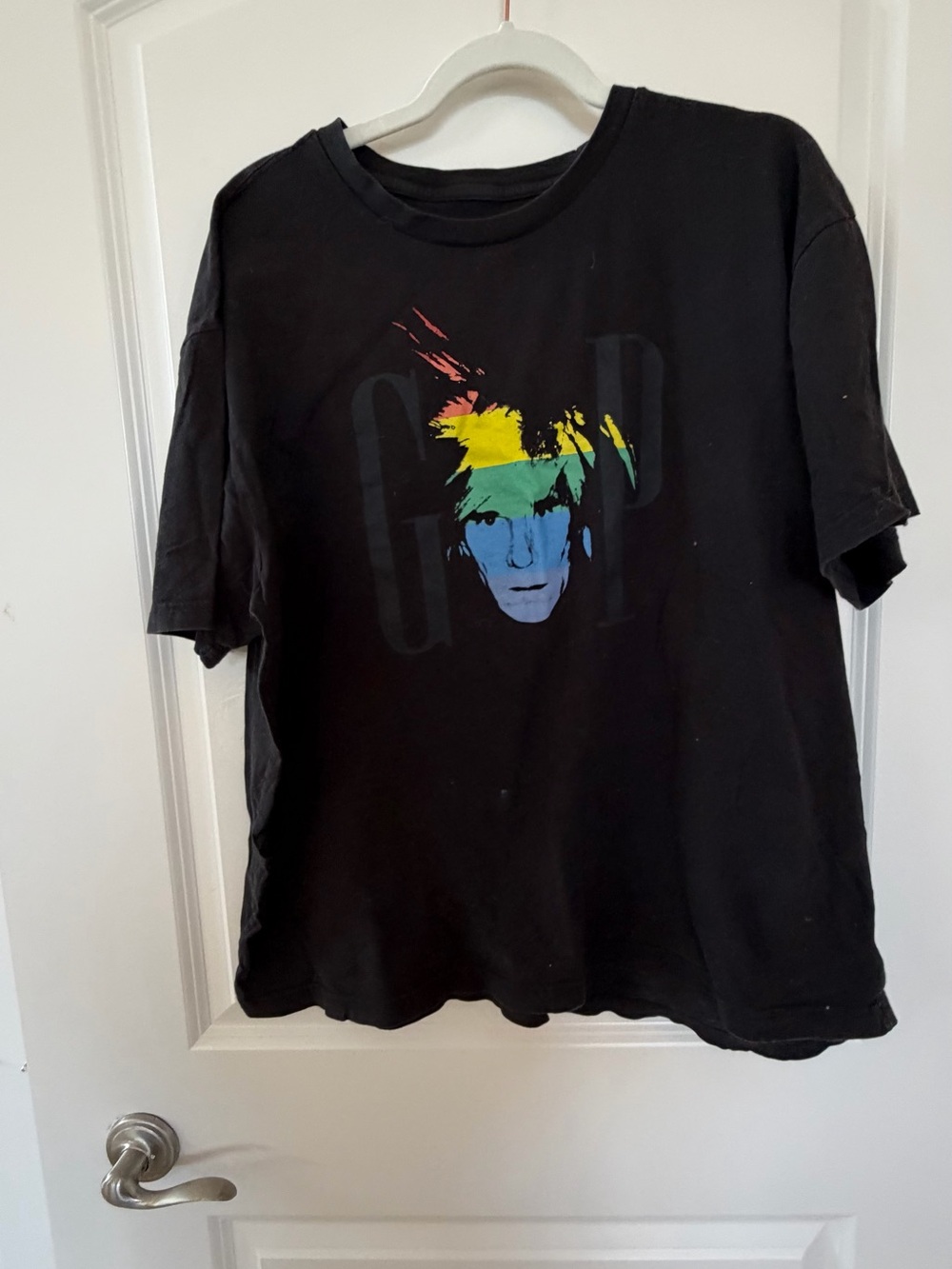 GAP Black Short‑Sleeve T‑Shirt with Rainbow Portrait Graphic